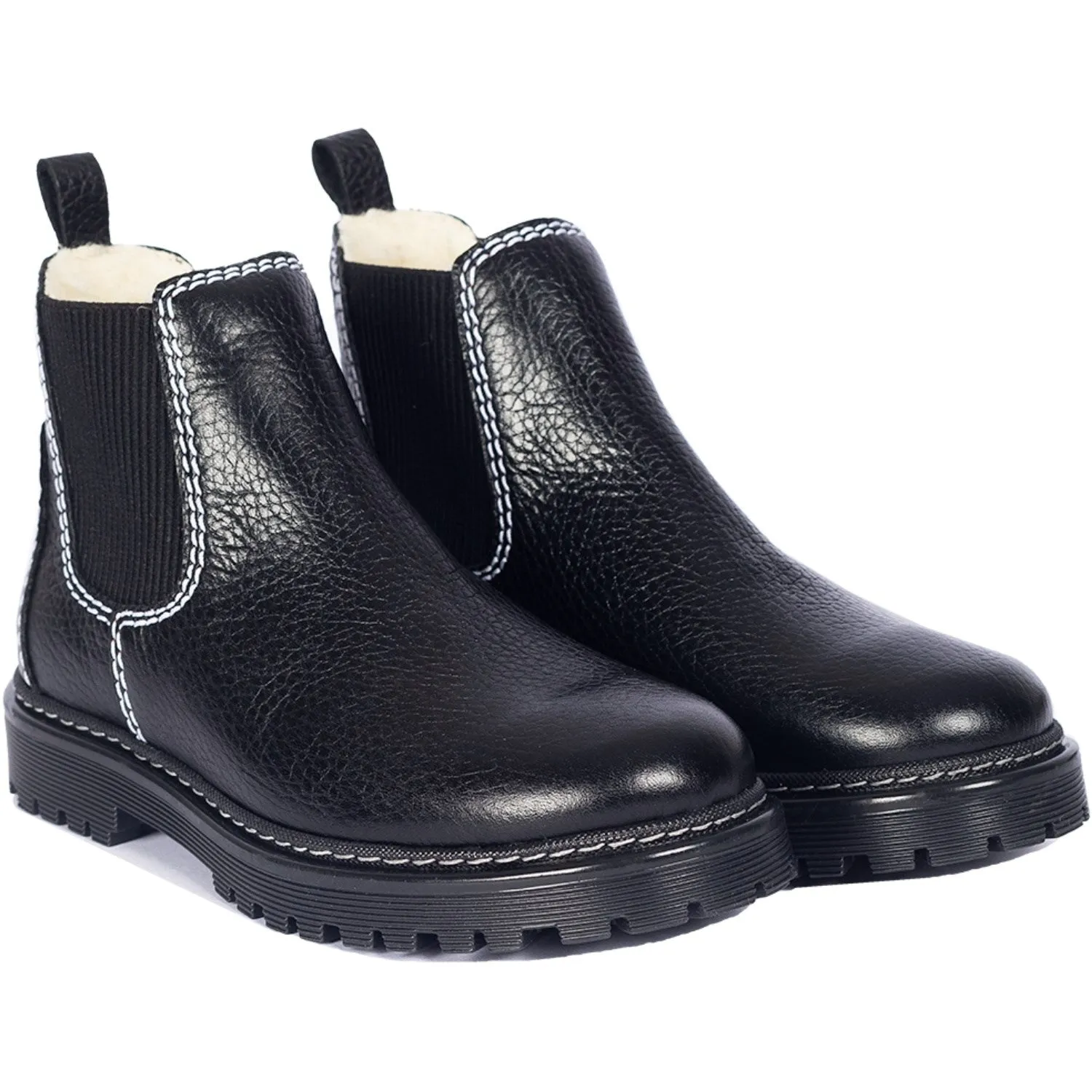 Angulus Black/Black Chelsea boot with soft wool lining