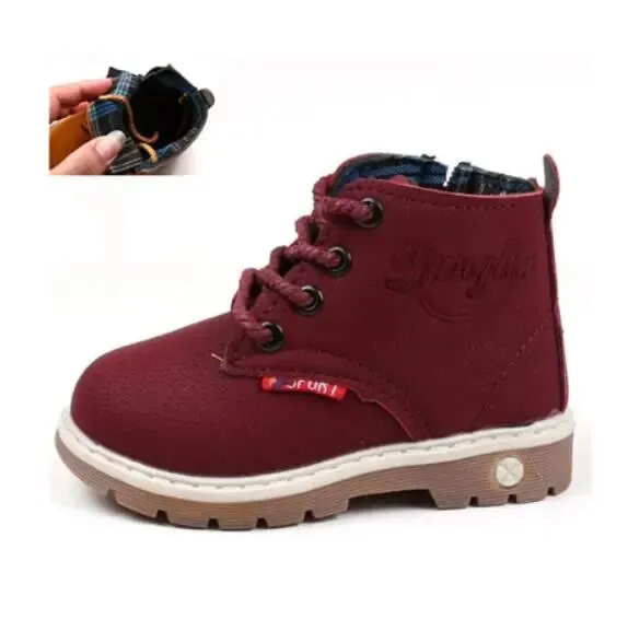 Autumn Winter Kids Plush Fashion Leather Boots