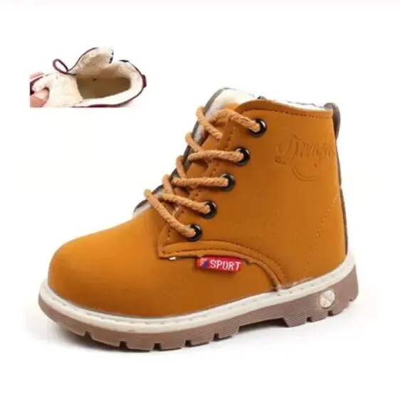 Autumn Winter Kids Plush Fashion Leather Boots