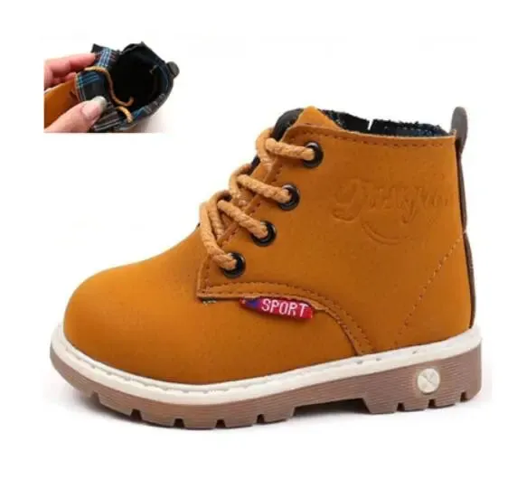 Autumn Winter Kids Plush Fashion Leather Boots