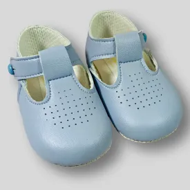 Baby Boy Blue Pram Shoes with Soft Sole and T Bar