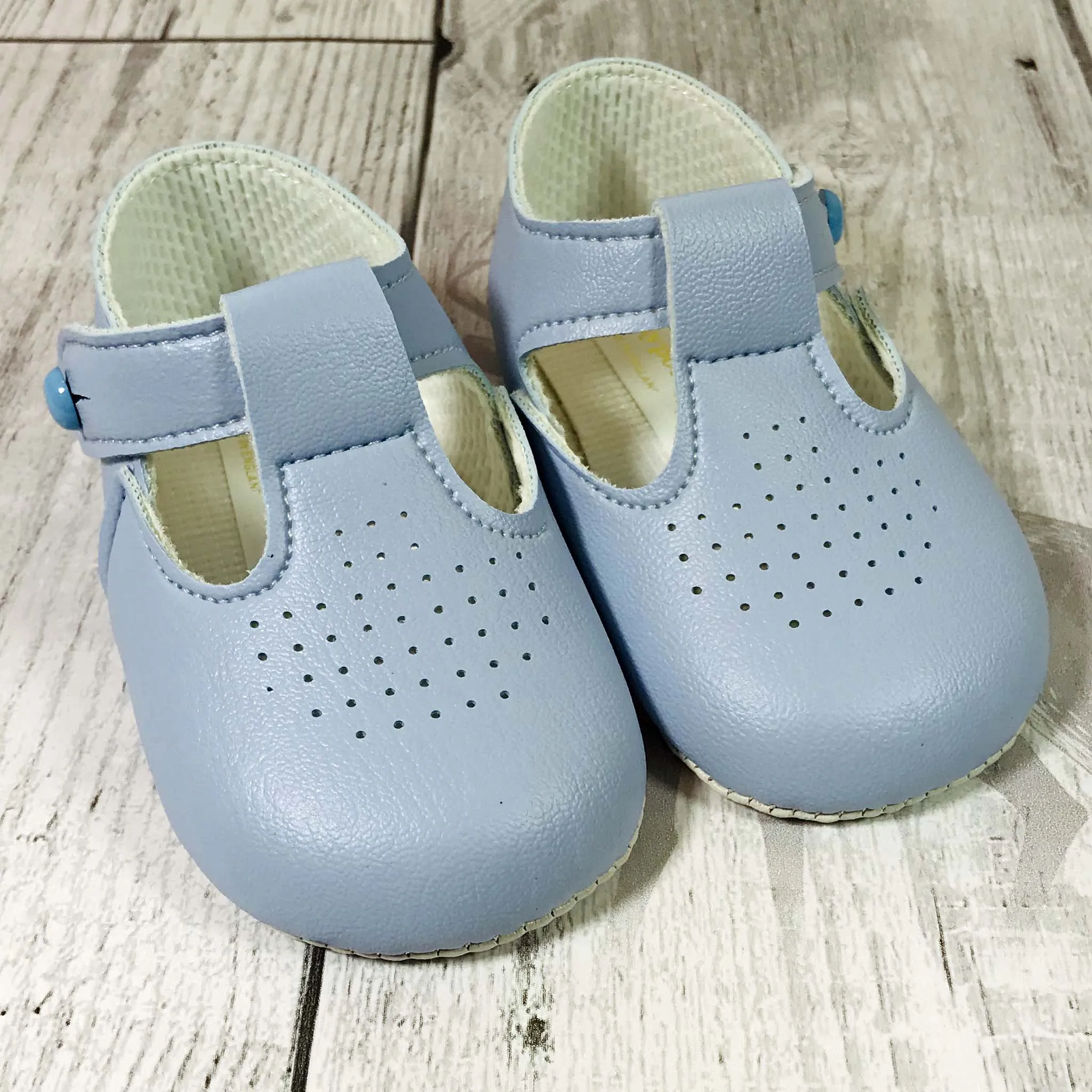 Baby Boy Blue Pram Shoes with Soft Sole and T Bar