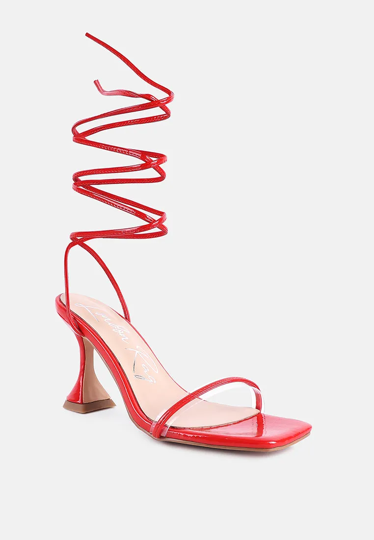 Biten Berry Spool Heel Lace Up Sandals