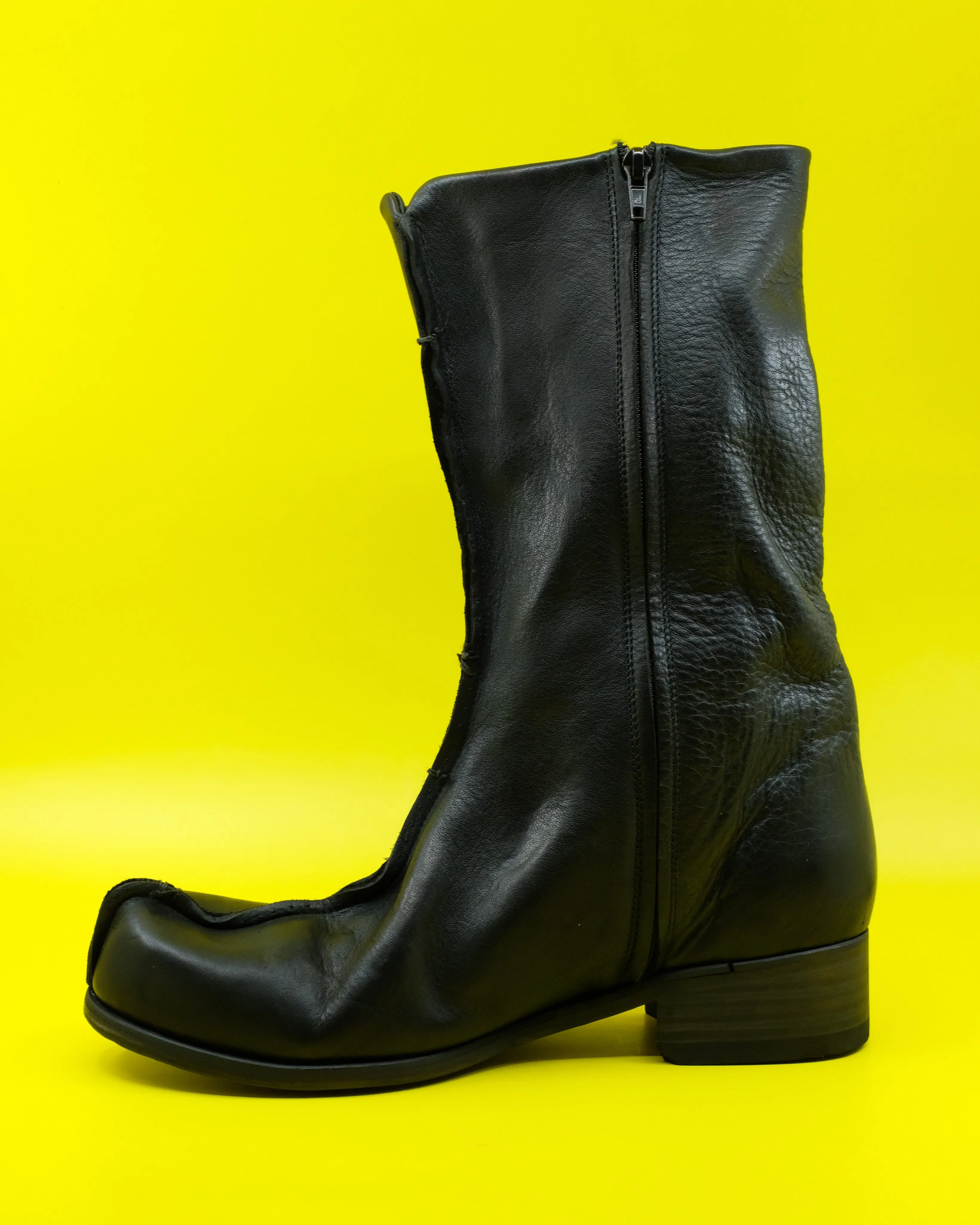 Black Leather Flat Boot