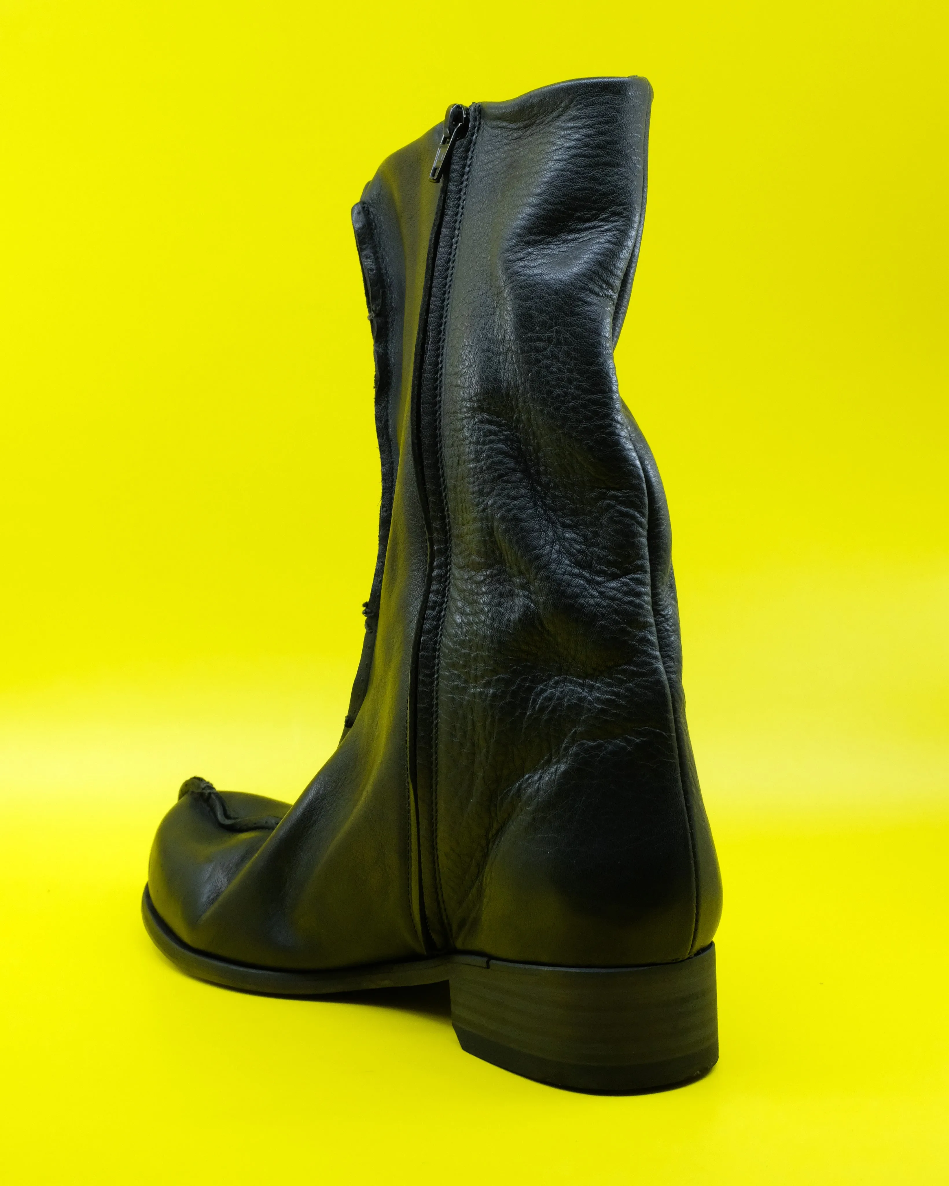 Black Leather Flat Boot