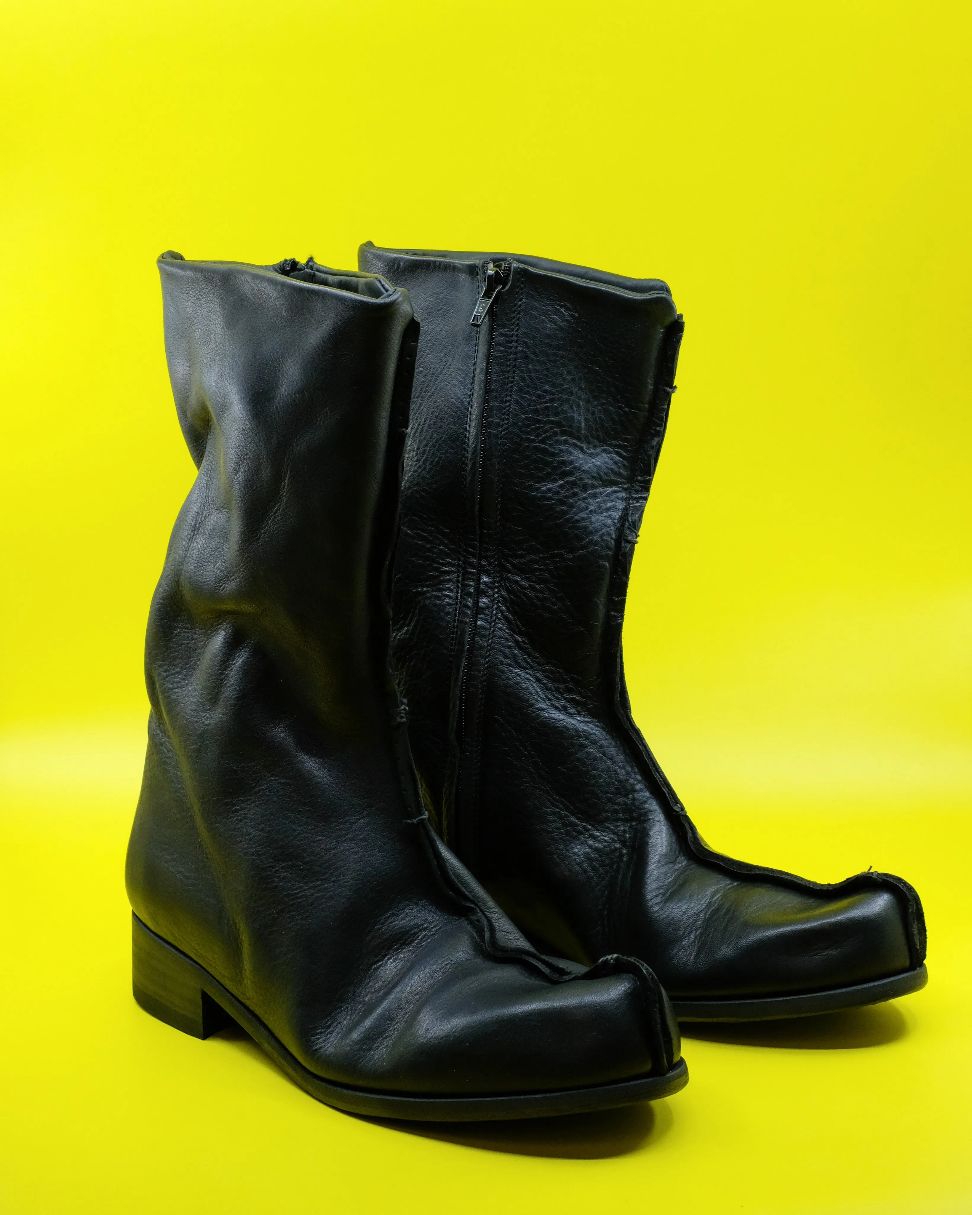 Black Leather Flat Boot