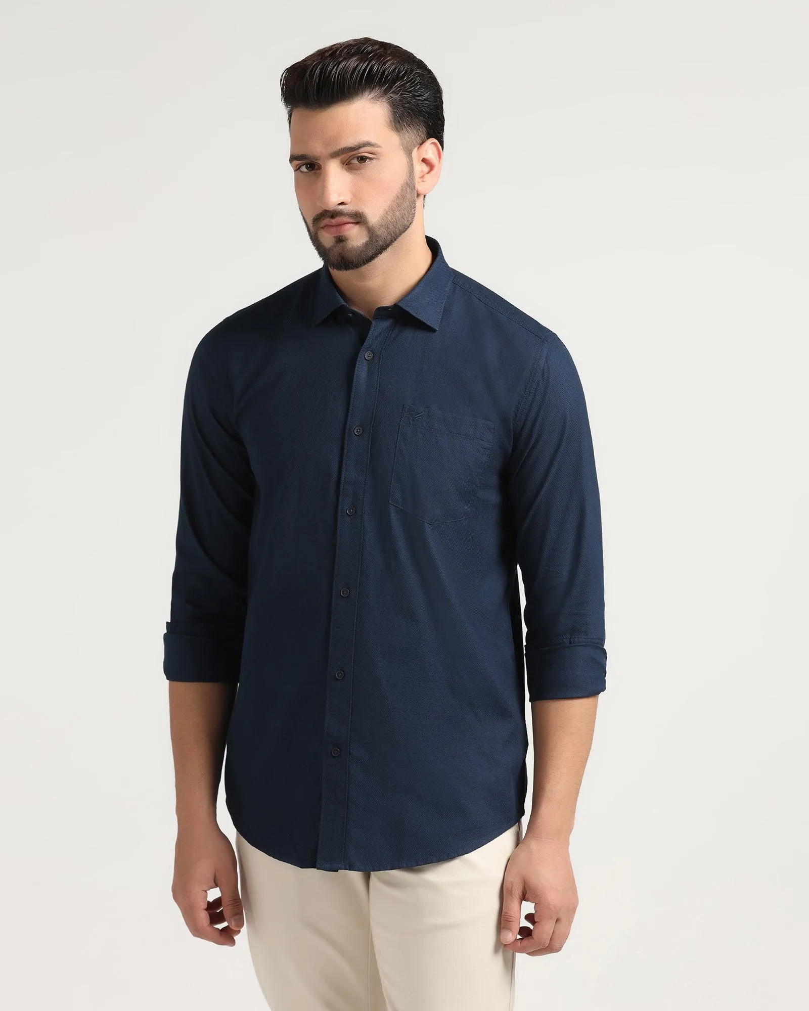 Casual Navy Solid Shirt - Jolt