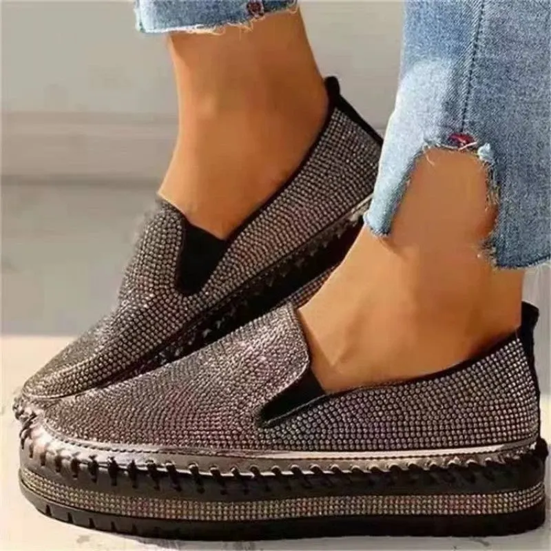 Casual Patchwork Rhinestone Round Comfortable Out Door Flats Shoes