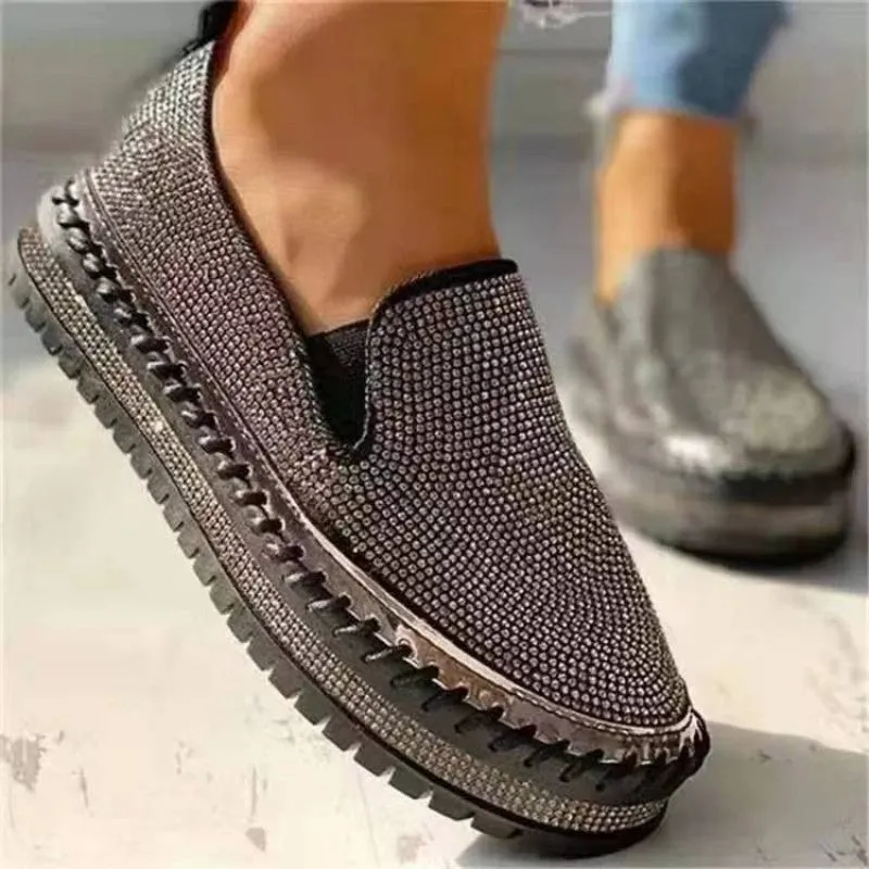 Casual Patchwork Rhinestone Round Comfortable Out Door Flats Shoes