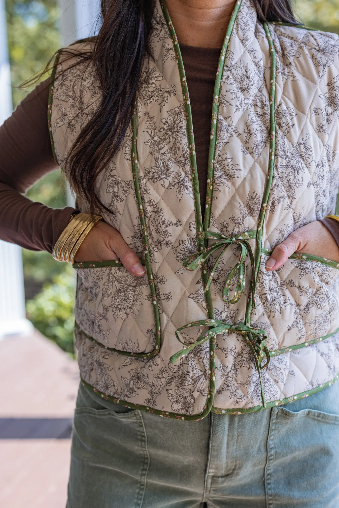 Comfy Florals Mocha Quilted Vest