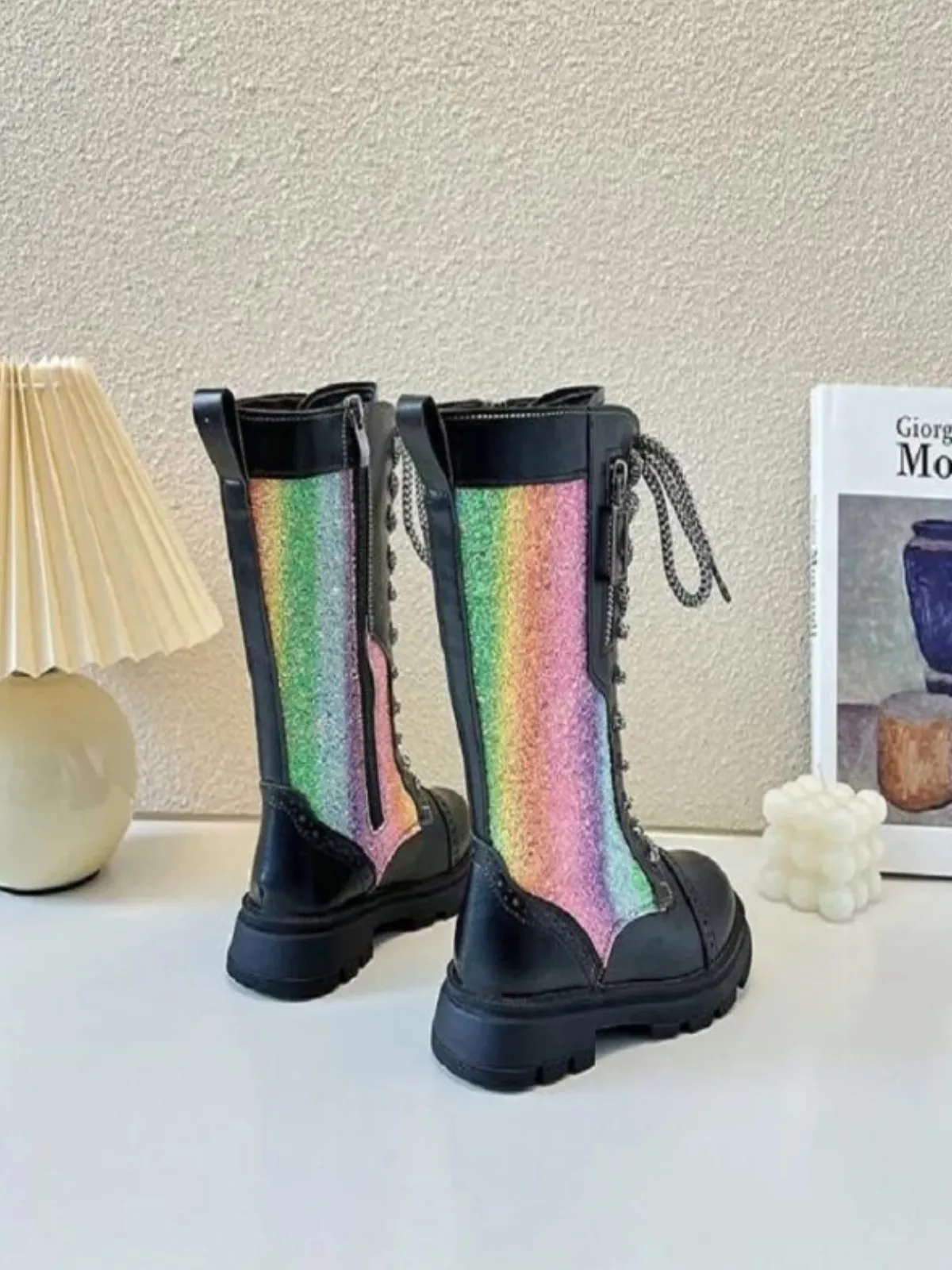 Dazzling Day Glitter Rainbow Lace-Up Boots by Liv and Mia