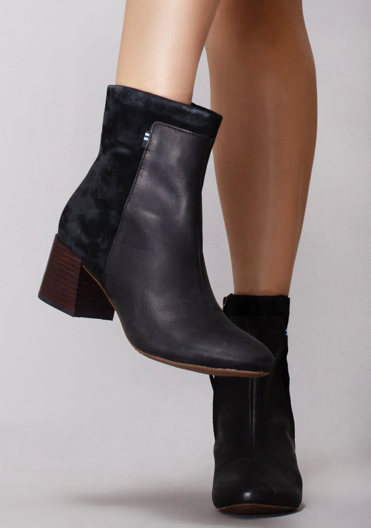 Emmy Black Leather Nubuck Booties