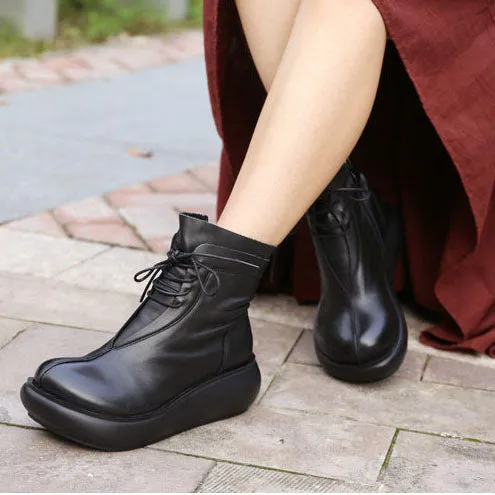 Handmade Comfortable Lace-up Retro Wedge Boots