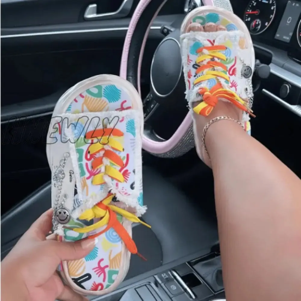 Hnewly - Colour Casual Graffiti Frenulum Round Comfortable Shoes