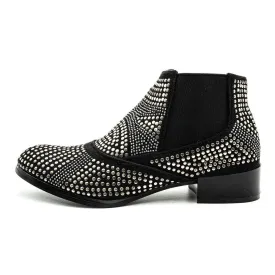 Inhouse Studded Ankle Boots Fabric Black Colour For Women