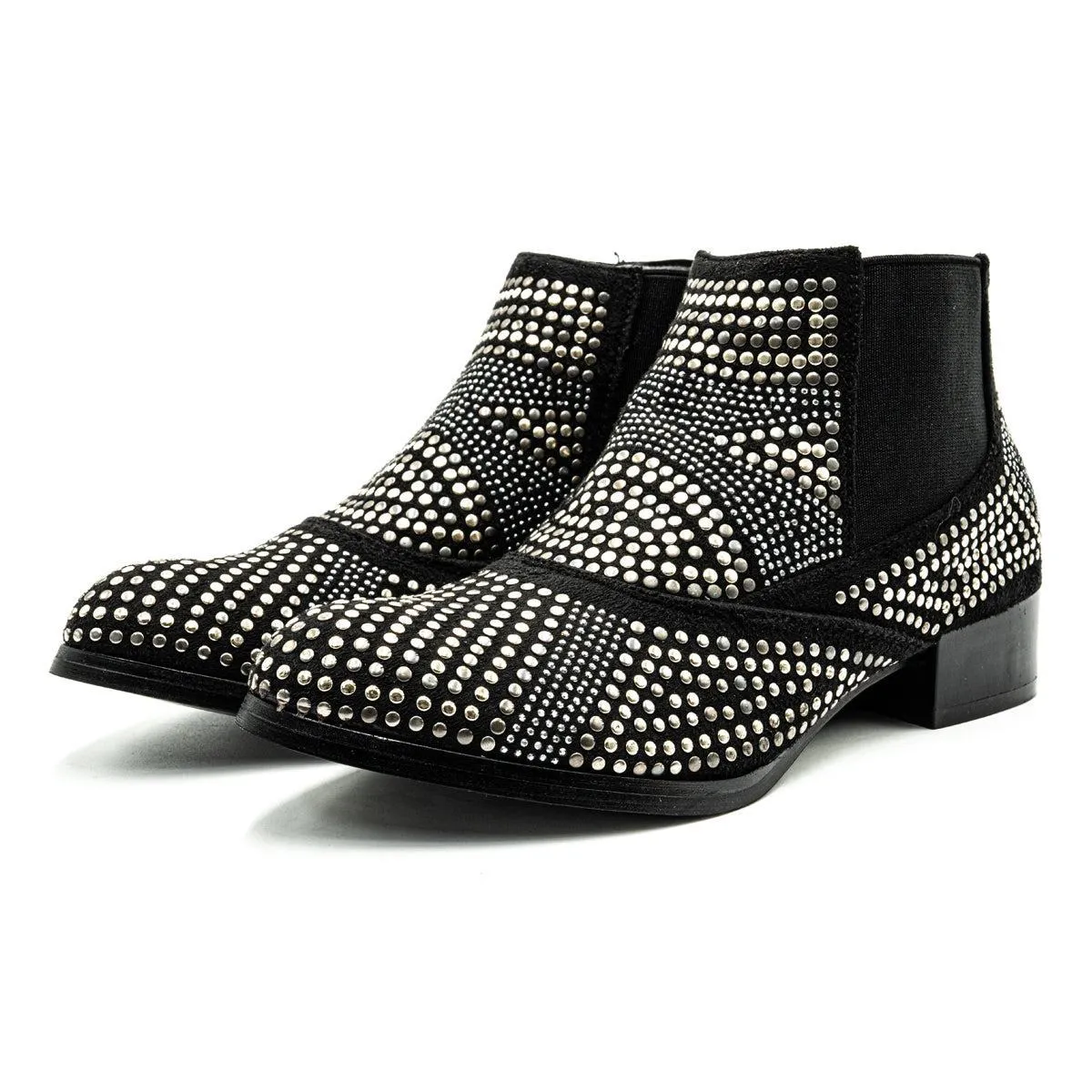 Inhouse Studded Ankle Boots Fabric Black Colour For Women