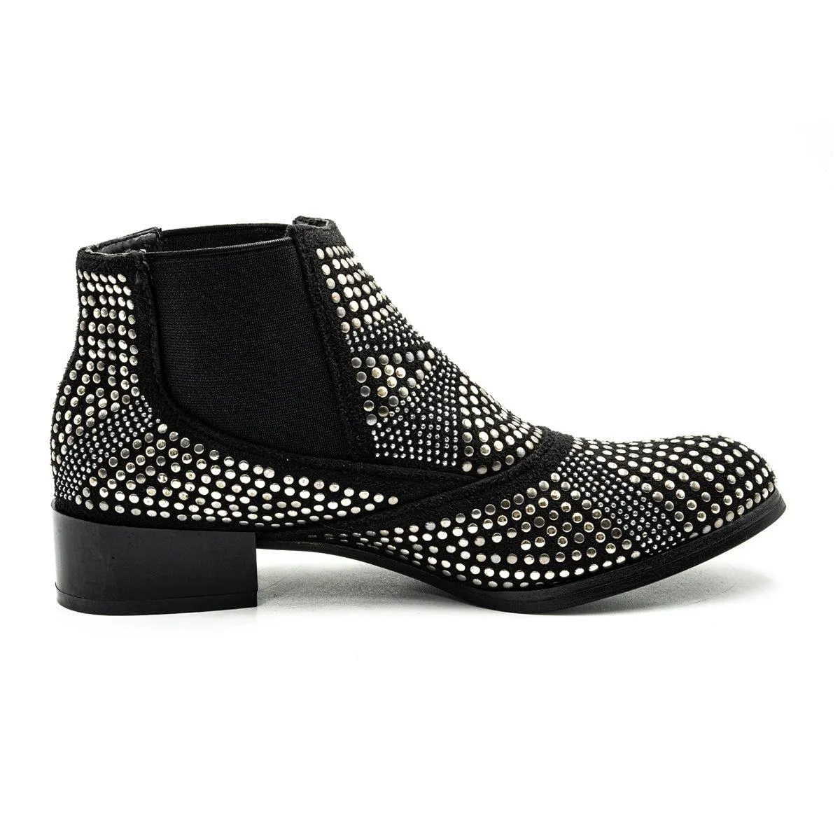 Inhouse Studded Ankle Boots Fabric Black Colour For Women