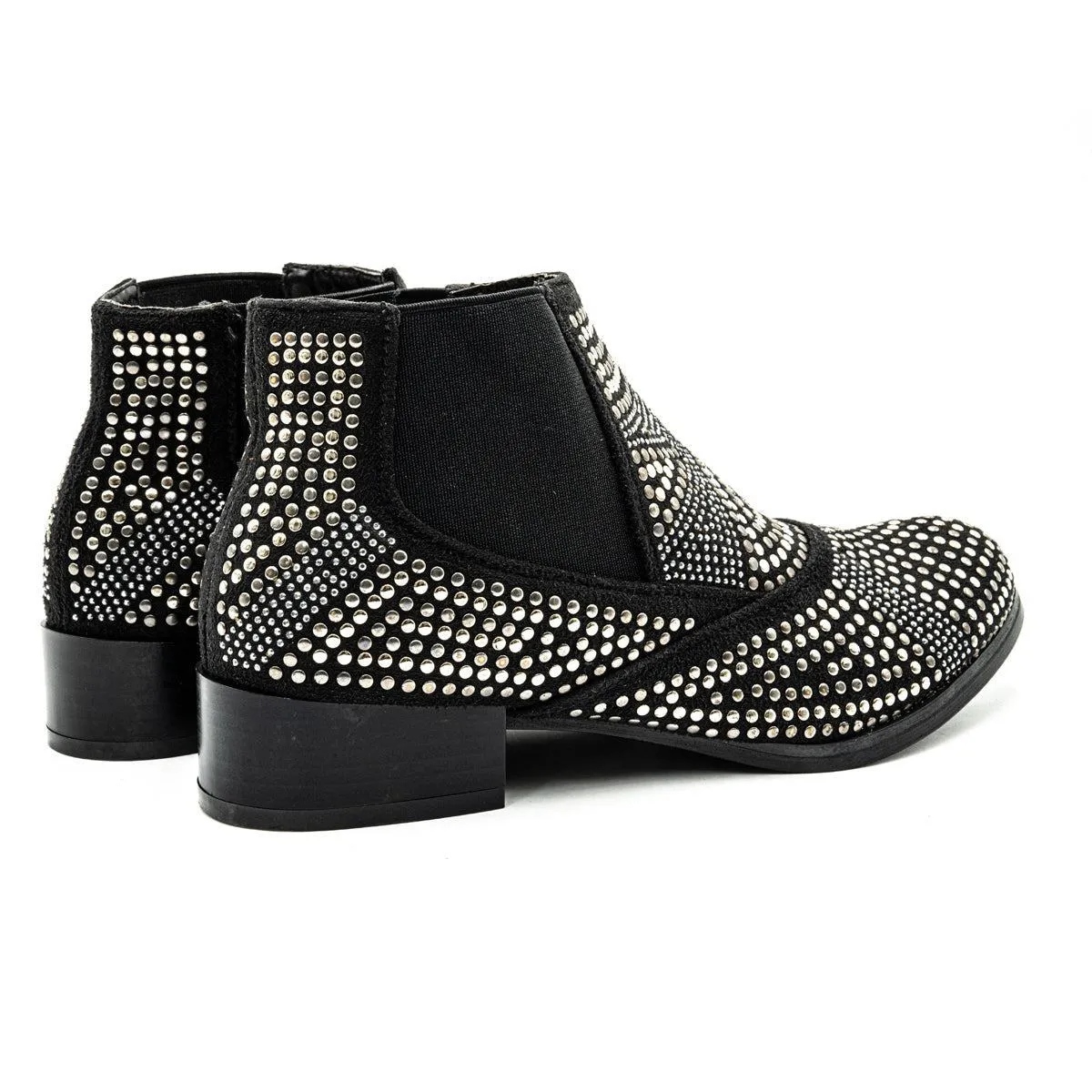 Inhouse Studded Ankle Boots Fabric Black Colour For Women