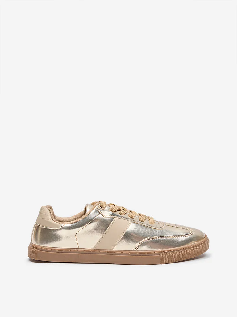 LUNA BLU Gold Metallic Lace-Up Sneakers