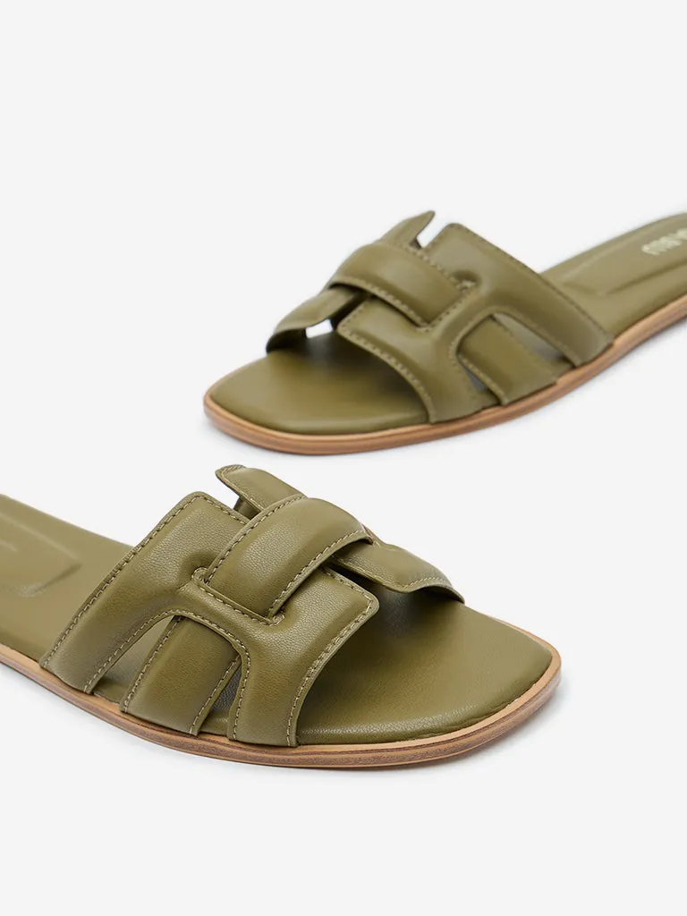 LUNA BLU Olive Multi-Strap Slides