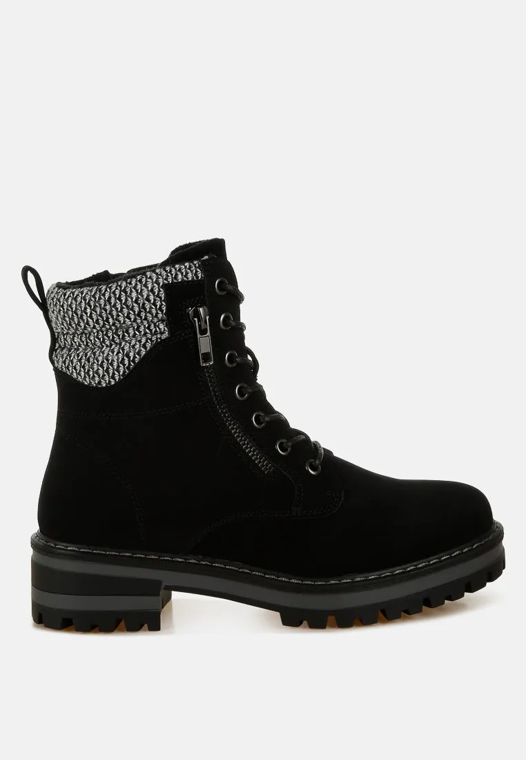 Mahisha Knitted Collar Zip-Up Hiker Boots