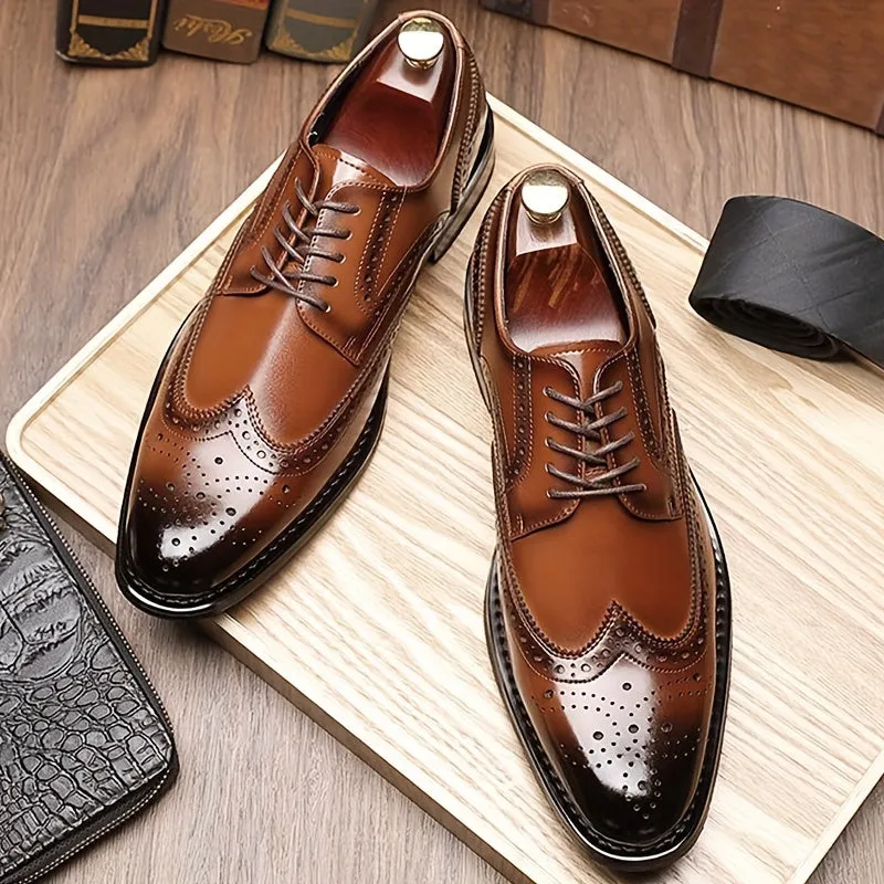 Mens Wingtip Brogue Oxford Shoes - Premium Leather Upper, Ultra-Comfy, Slip-Resistant, Durable, Versatile for Casual & Formal Occasions - High-Quality Mens Footwear