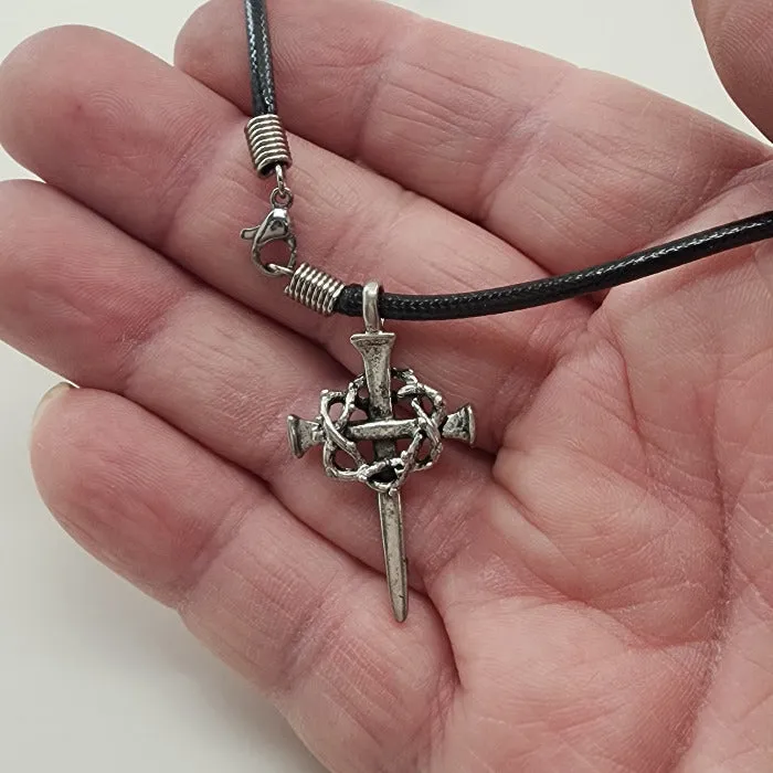 Nail Crown Cross Necklace Silver