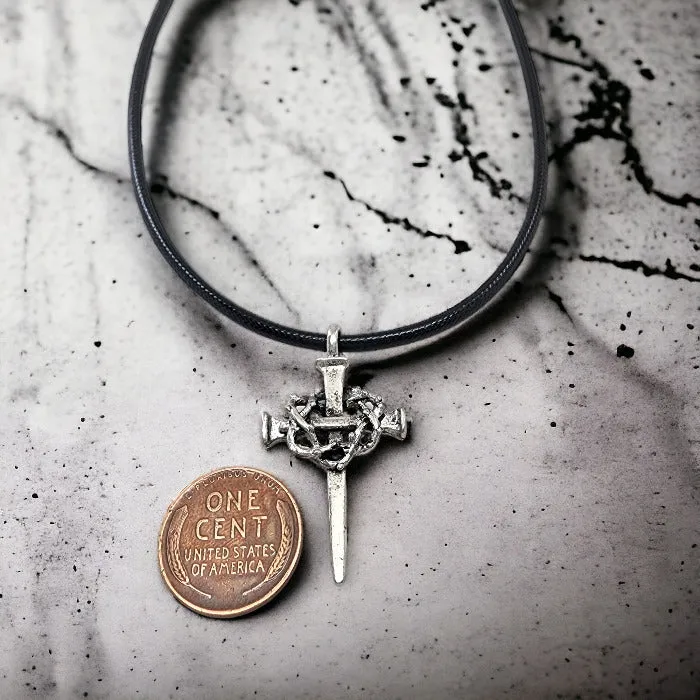 Nail Crown Cross Necklace Silver