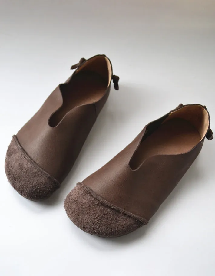 Round Toe Comfortable Soft Leather Flat Shoes 35-41