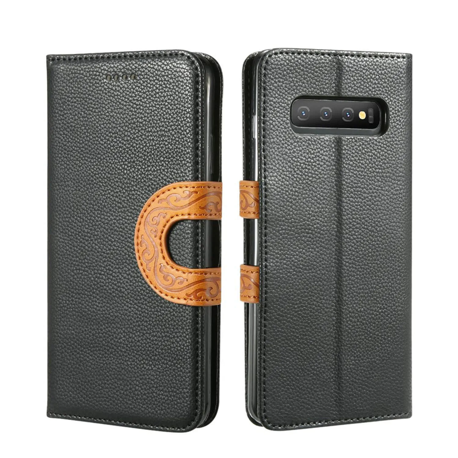 Samsung Galaxy S10  Case - Leather, Card Slots, Tribal Strap