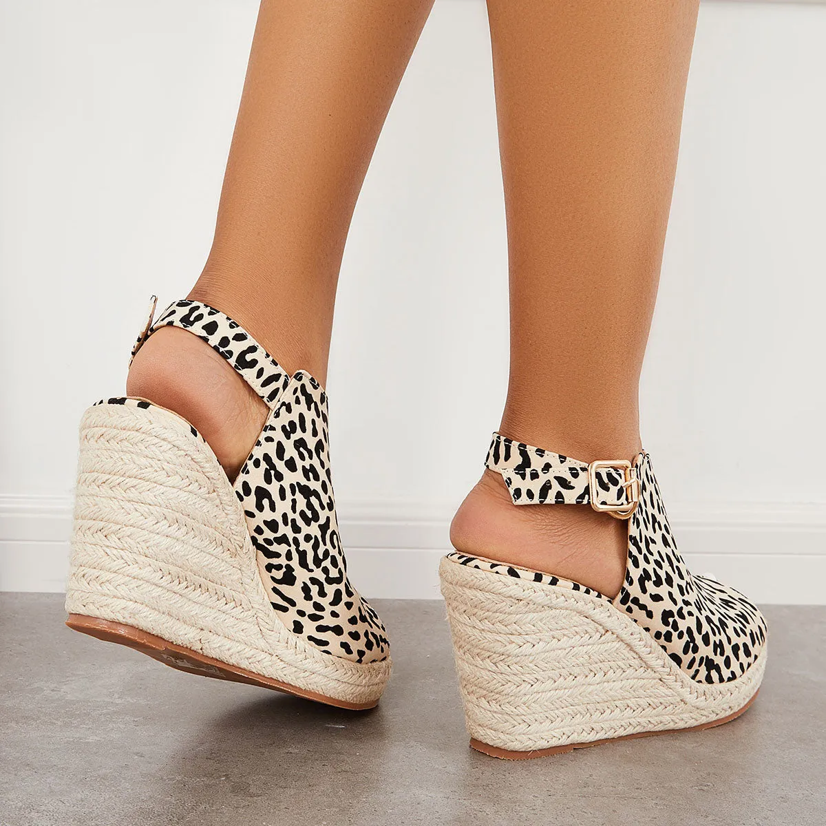 Sohiwoo Peep Toe Platform Espadrille Wedges Ankle Strap Slingback Sandals