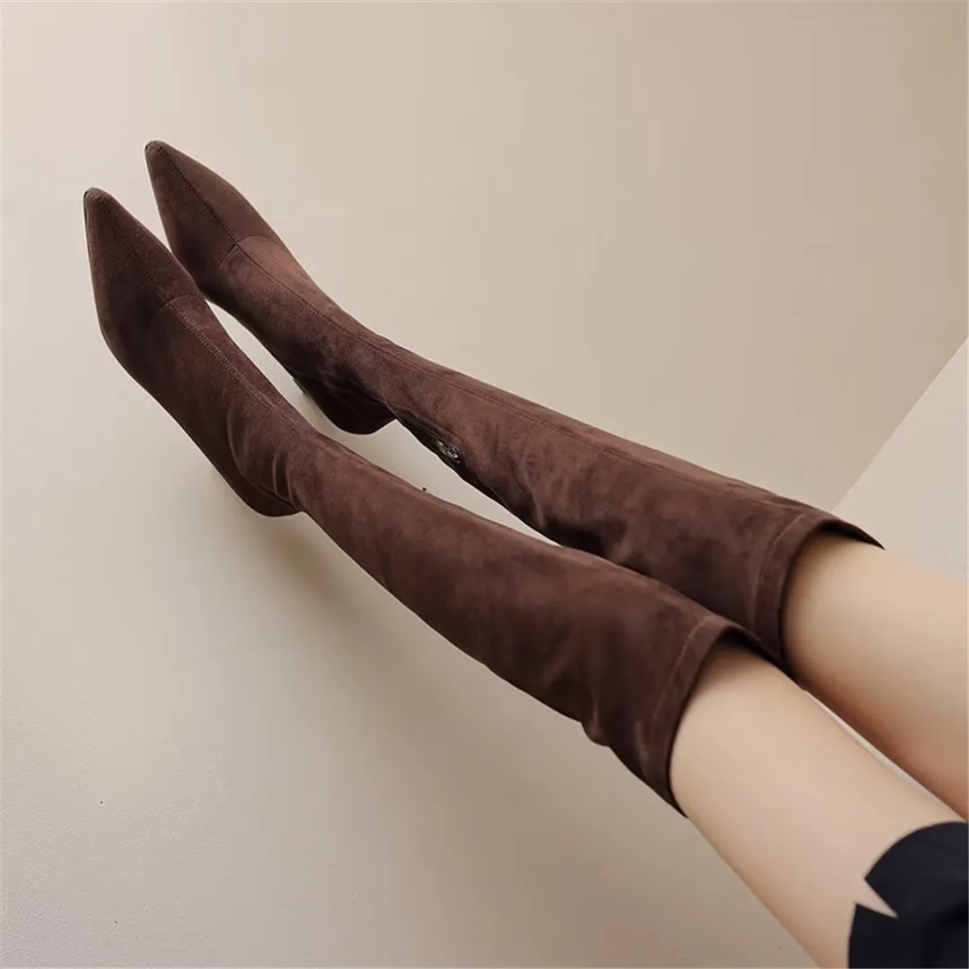 VelvetElegance Flock Finish Pointed Winter Boots