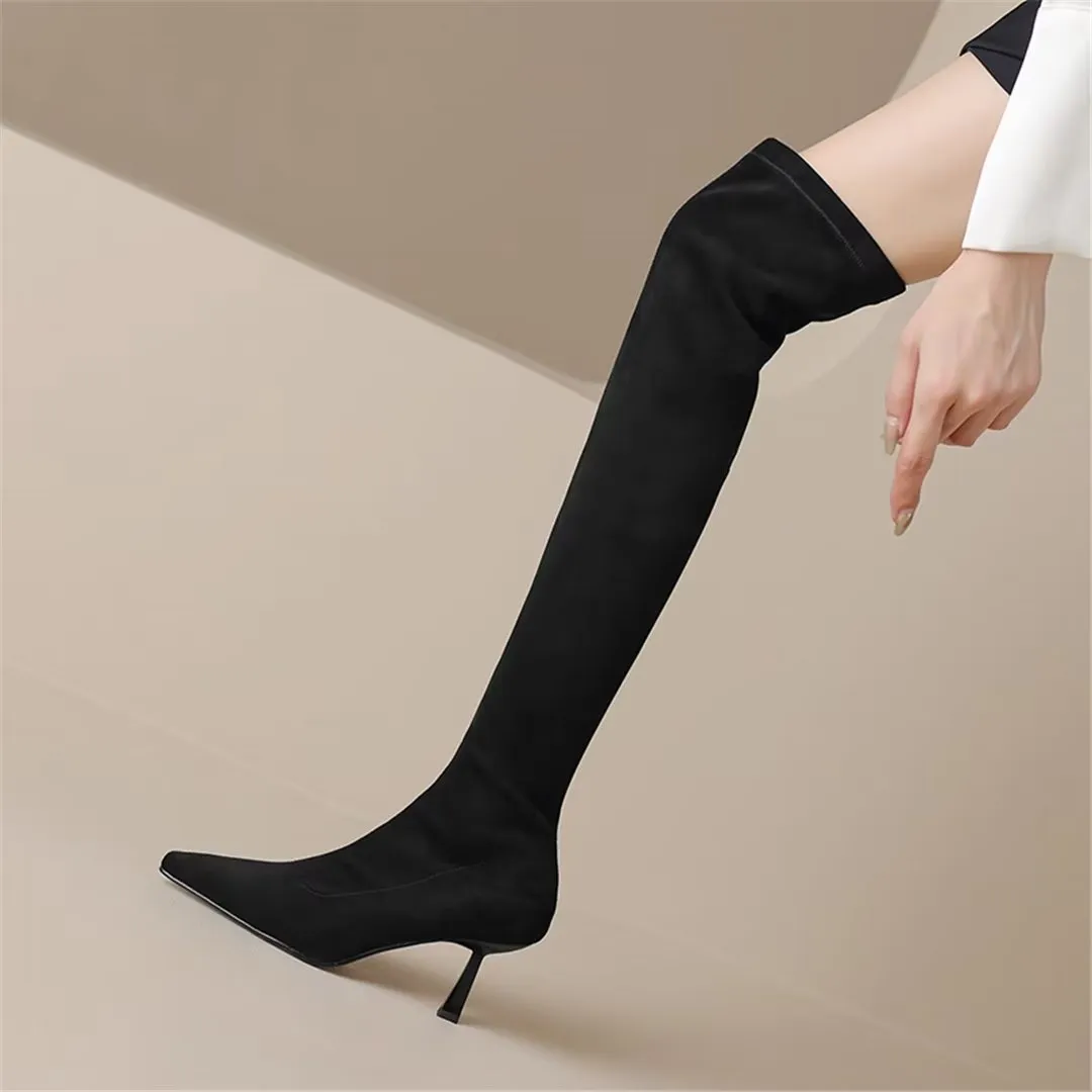 VelvetElegance Flock Finish Pointed Winter Boots