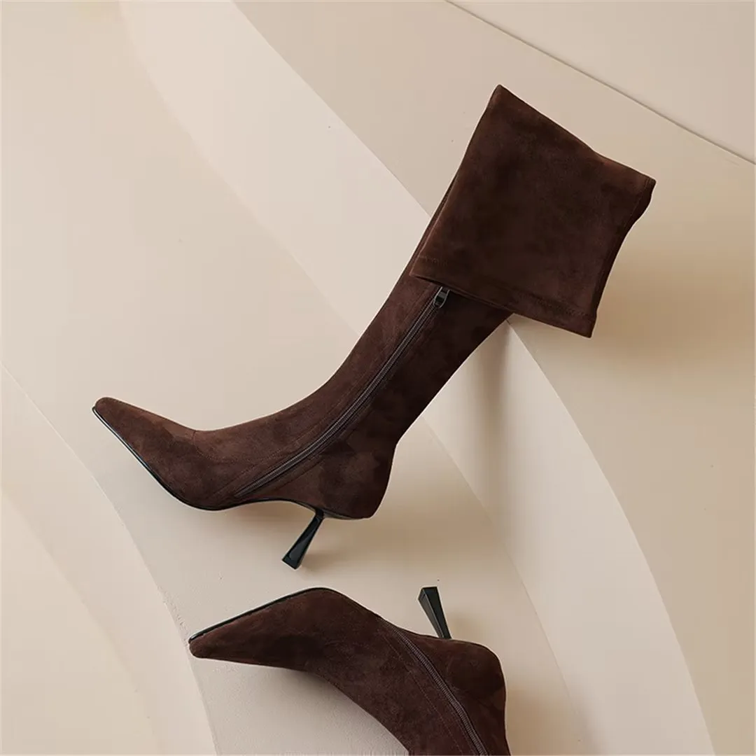 VelvetElegance Flock Finish Pointed Winter Boots