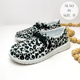 Very G | Have To Run Cow Print Slip On Loafers with Laces in Black