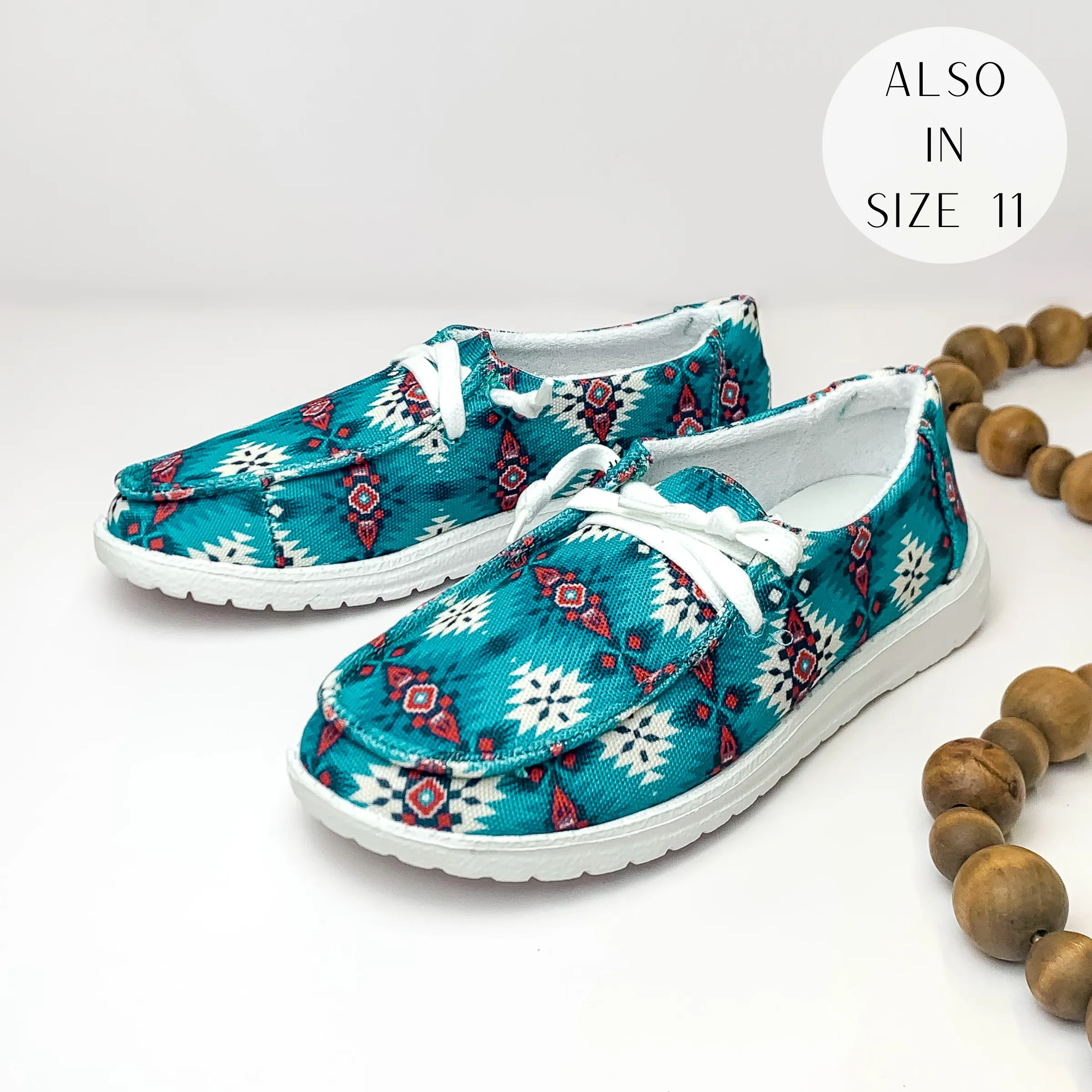 Very G | Have To Run Slip On Loafer with Laces in Turquoise Blue Aztec Print