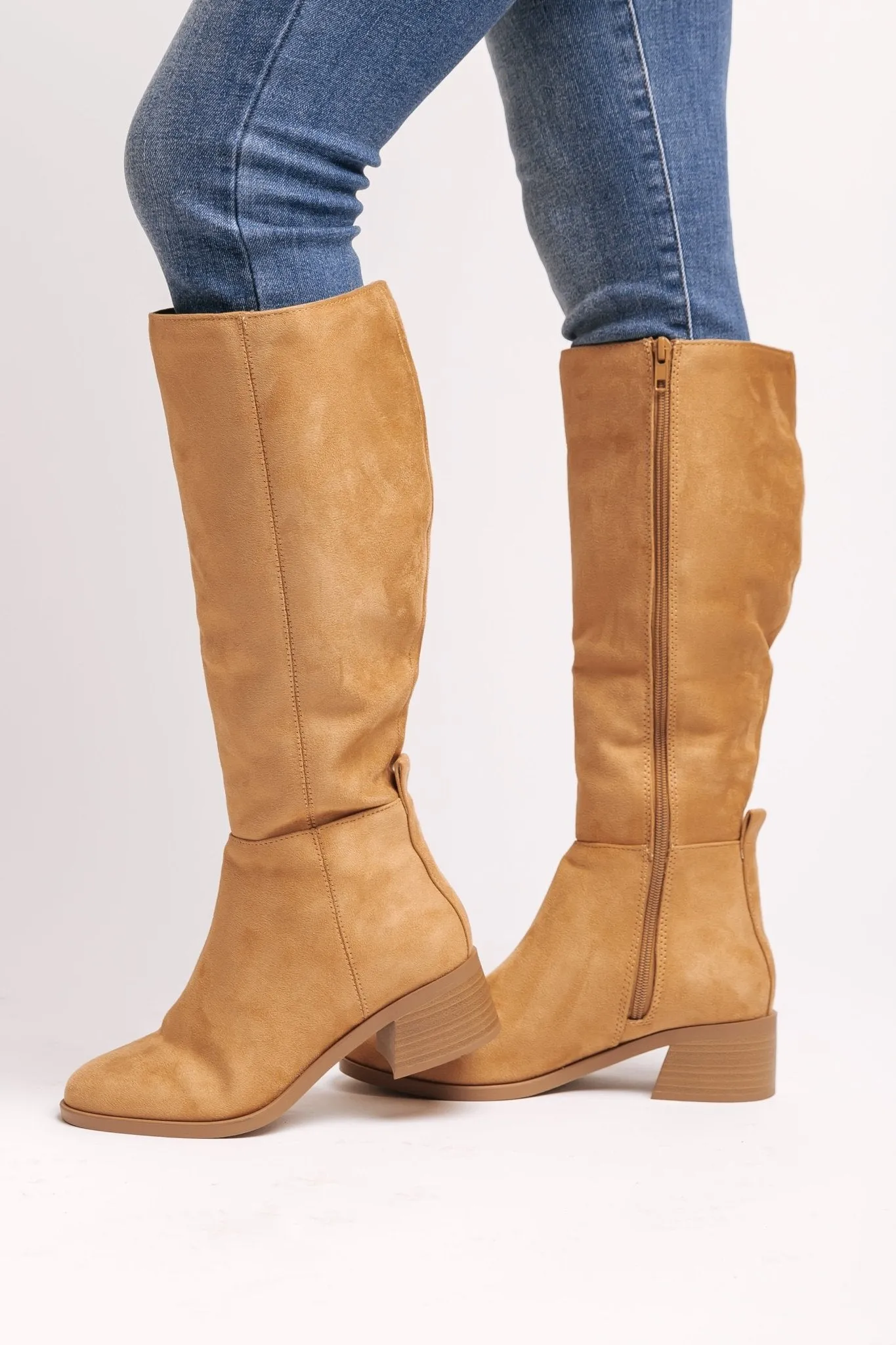 Vintage Tan Suede Knee High Boots