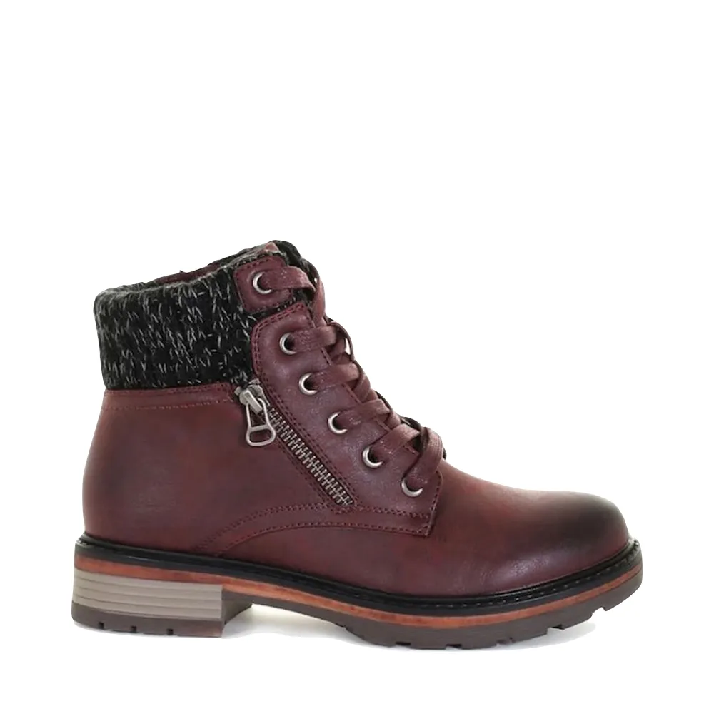 Wanderlust Women's Amy Knit Cuff Waterproof Lace Boot in Burgundy