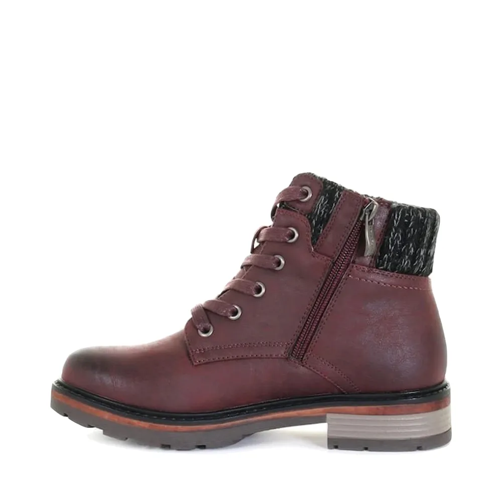 Wanderlust Women's Amy Knit Cuff Waterproof Lace Boot in Burgundy