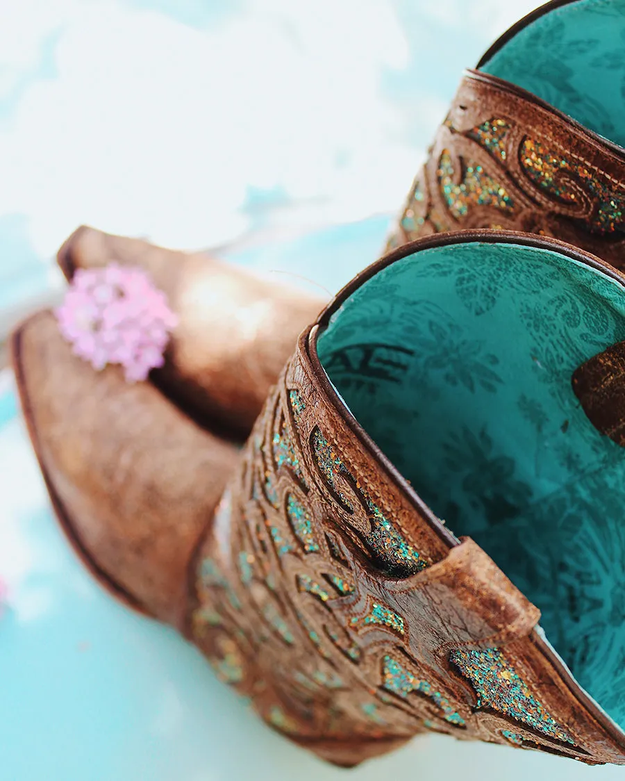 Women's Cognac Glitter Inlay Western Boots