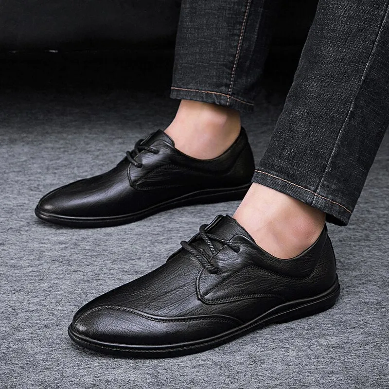 xiangtuibao Men's Genuine Leather Dress Shoes Fashion Loafers Moccasins Lace-up Oxford Shoes Comfortable Casual Shoes Flat Shoes