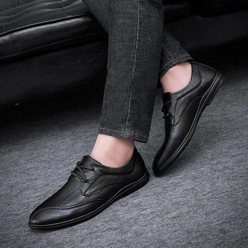 xiangtuibao Men's Genuine Leather Dress Shoes Fashion Loafers Moccasins Lace-up Oxford Shoes Comfortable Casual Shoes Flat Shoes