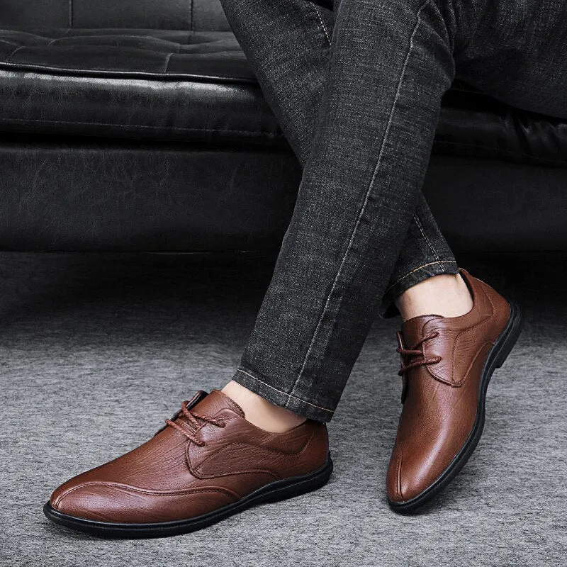 xiangtuibao Men's Genuine Leather Dress Shoes Fashion Loafers Moccasins Lace-up Oxford Shoes Comfortable Casual Shoes Flat Shoes